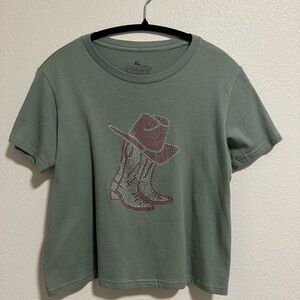 Rhinestone Cowboy Boots Baby Tee Size XL
